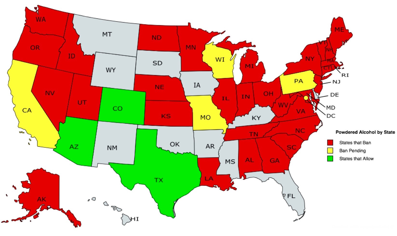 Powdered Alcohol by State 2