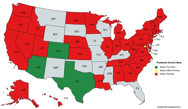 map of the us states color coded according to powdered alcohol policies